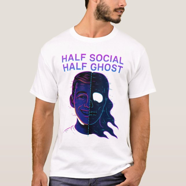 Camiseta Metade Social Metade Fantasma Humor Antissocial In (Frente)