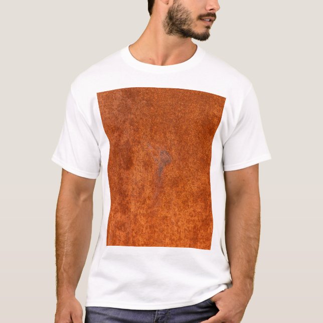 Camiseta Metais maleados: textura vermelha alaranjada. (Frente)