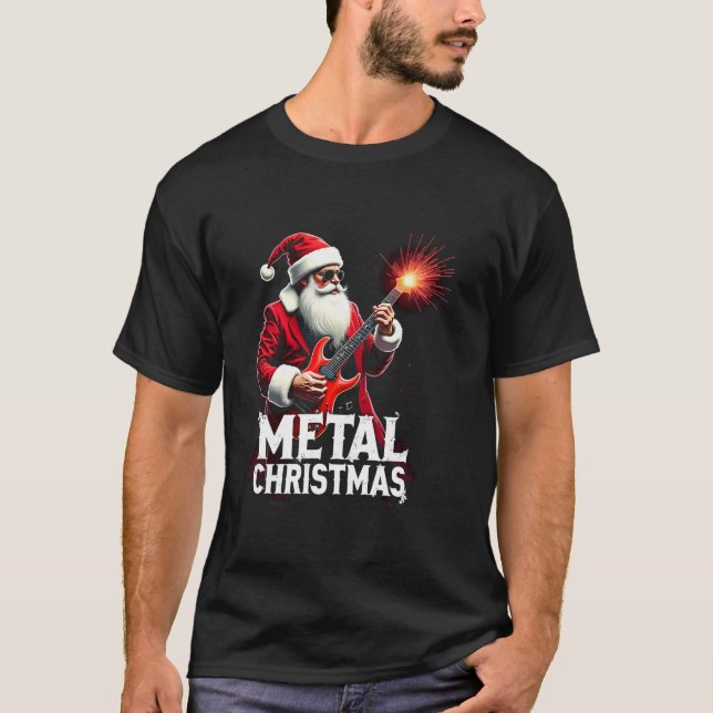 Camiseta Metal Santa Claus Rock Roll Xmas Guitarra (Frente)