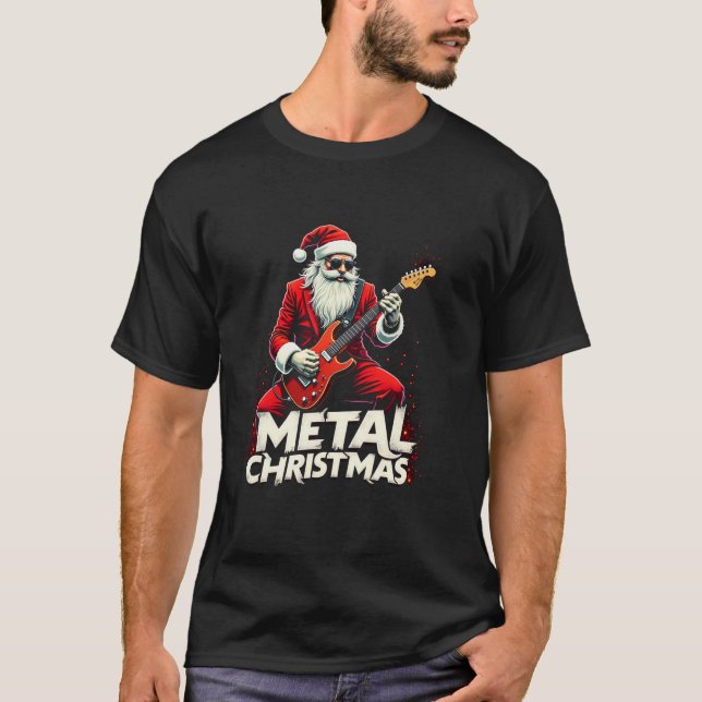 Camiseta Metal Santa Claus Rock Roll Xmas Guitarra (Frente)