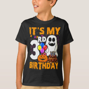 Camiseta Meu aniversário de 3 anos Fantasma Pumpkin Hallowe