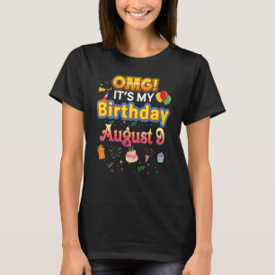 Camiseta Meu aniversário, dia 9 de agosto Feliz Criança Per
