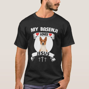 Camiseta Meu Basenji Adora Jesus Cristo da Família Cristã C