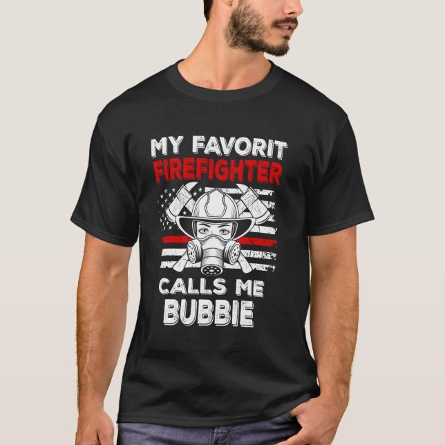 Camiseta Meu Bombeiro Favorito Me Chama de Bubbie Thin Red  (Frente)