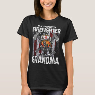 Camiseta Meu Bombeiro Favorito Me Chama GRANDMA USA Flag