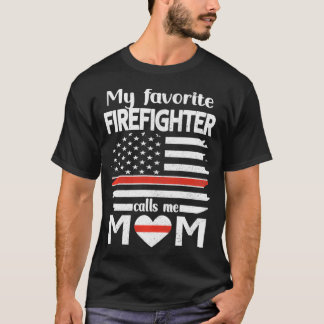 Camiseta Meu Bombeiro Favorito Me Chama Mãe Linha Vermelha 
