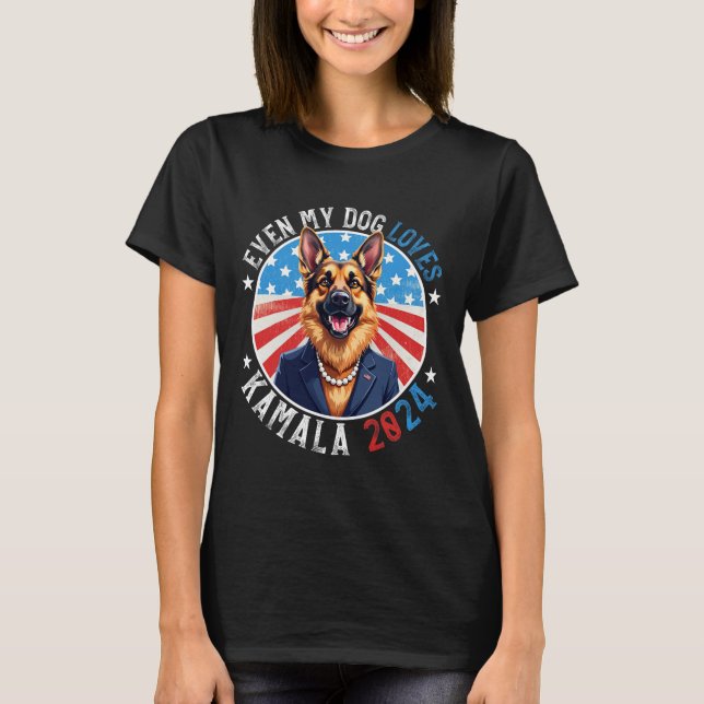 Camiseta Meu Cachorro Adora Kamala 2024 German shepherd Div (Frente)