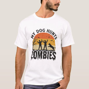 Camiseta Meu Cachorro Caça Zumbis Vintage Halloween Arte de