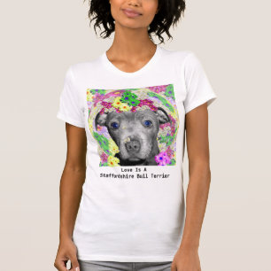 Camiseta Meu Cachorro De Staffordshire Adora Flores.