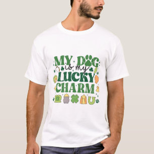 Camiseta Meu Cachorro é Meu Amuleto da Sorte Trevo Dia de S
