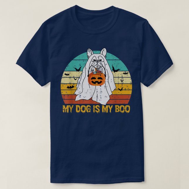 Camiseta Meu Cachorro É Meu Fantasma De Boo Halloween O Bul (Frente do Design)