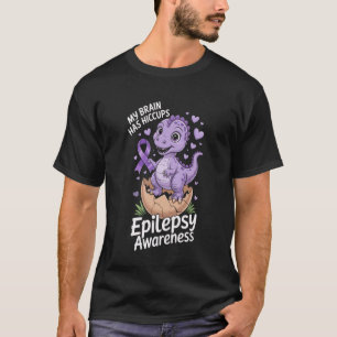 Camiseta Meu Cérebro Tem Soluços Dino Faixa Roxa Epilepsia