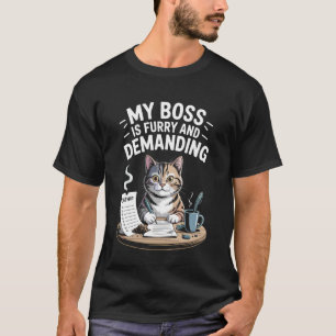 Camiseta Meu chefe é amante de gatos peludo e exigente