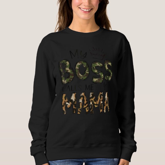Camiseta Meu Chefe Me Chama de Mamãe Camo Leopardo Dia das  (Frente)