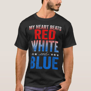Camiseta Meu Coração Bate Na Bandeira Vermelha E Azul Ameri