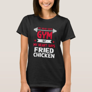 Camiseta Meu Coração Diz Frango Frito Humor de Treino Acad