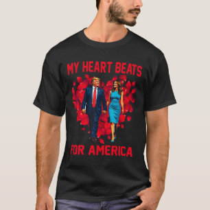 Camiseta Meu Coração Late Por América Trump Dia dos Namorad