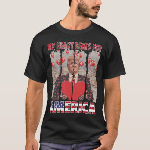 Camiseta Meu Coração Lateja Pela América Trump Dia dos Namo