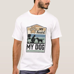 Camiseta Meu Coração Meu Cachorro Desenho Antigo Amante de
