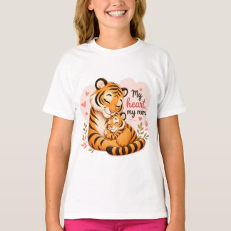 Camiseta Meu Coração, Minha Mãe: Doce Mãe Tigre e Filhote