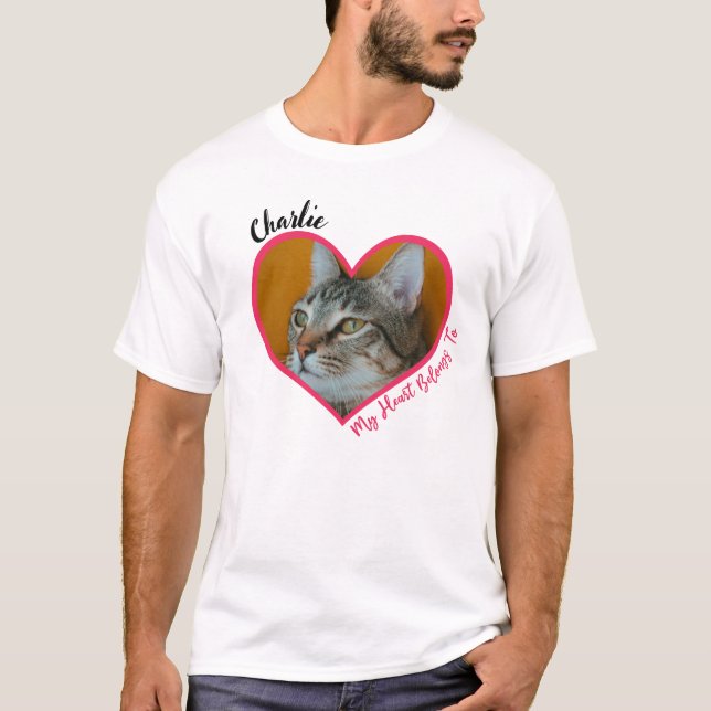 Camiseta Meu Coração Pertence A Foto E Nome De Cat Personal (Frente)