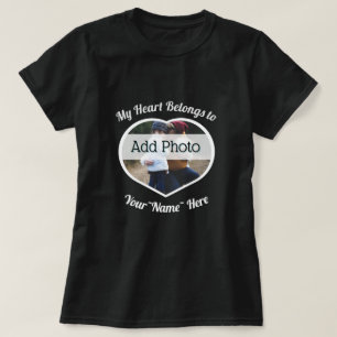 Camiseta Meu coração pertence a Name White Heart Photo T-