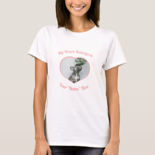Camiseta Meu coração pertence ao nome Foto cor-de-rosa