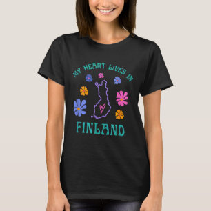 Camiseta Meu Coração Vive Na Finlândia, Retro Groovy Viagem