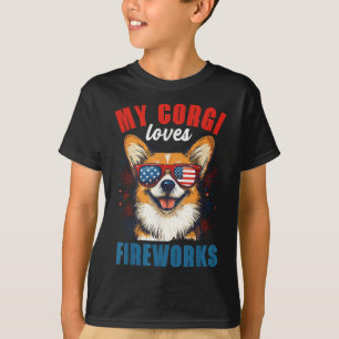 Camiseta Meu Corgi ama fogos de artifício no dia 4 de julho