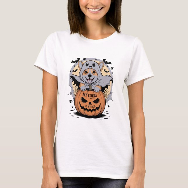 Camiseta Meu Corgi é meu Boo Halloween (Frente)