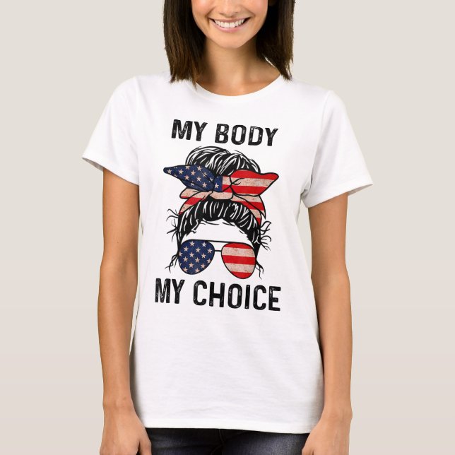 Camiseta Meu corpo Minha escolha Pro-Choice Messy Bun US Fl (Frente)