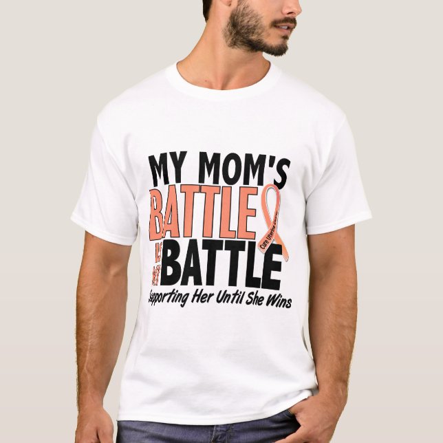Camiseta Meu da batalha cancer uterina da mamã demasiado (Frente)