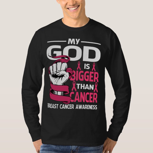 Camiseta Meu Deus É Maior Que O Cancer De Mama Cancer Aware (Frente)