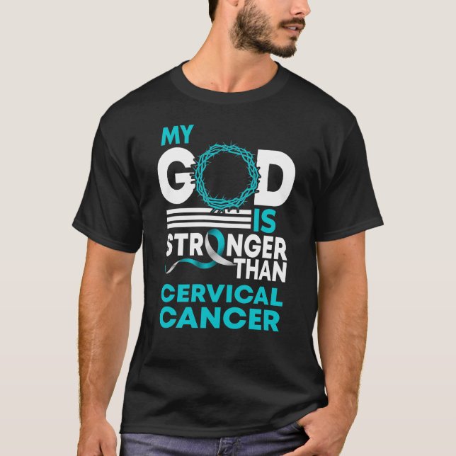 Camiseta Meu Deus É Mais Forte Que A Consciência Do Cancer  (Frente)