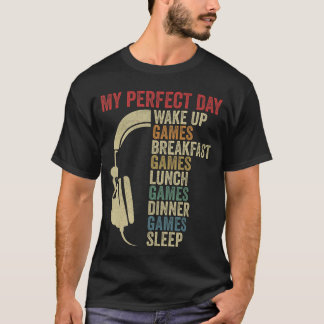 Camiseta Meu Dia Perfeito Gamer Acorda Jogo Video Games Bo