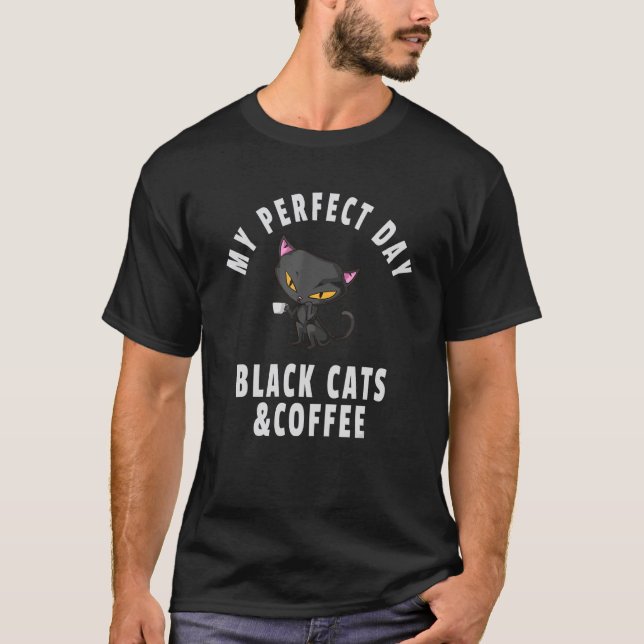 Camiseta Meu Dia Perfeito Gatos Pretos e Café (Frente)