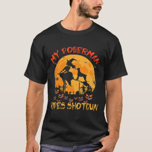 Camiseta Meu Doberman Dirige Shotgun Halloween Engraçado Do