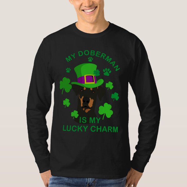 Camiseta Meu Doberman É Meu Charme Sortudo (Frente)