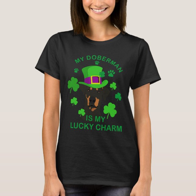 Camiseta Meu Doberman É Meu Charme Sortudo (Frente)