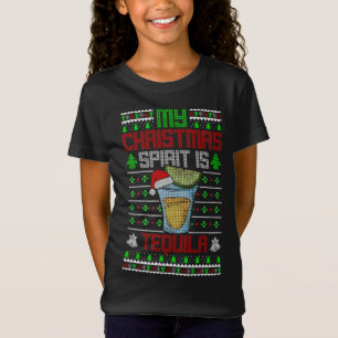 Camiseta Meu Espírito de Natal é Tequila - Bebendo engraçad