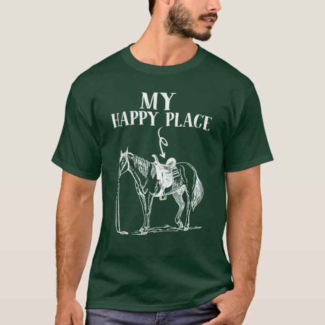 Camiseta Meu Feliz Lugar Cavalo Andando Para Mulheres (Frente)