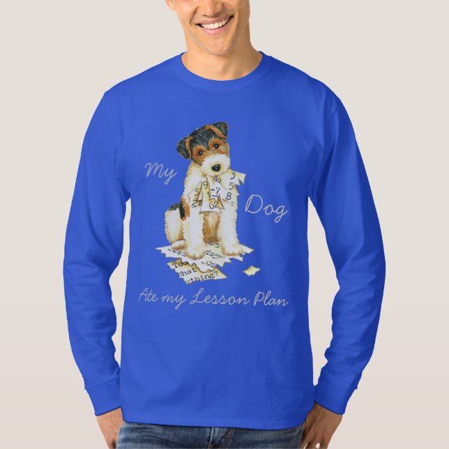 Camiseta Meu Fox Terrier do fio comeu meu plano de aula (Frente)
