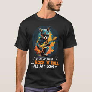 Camiseta Meu gato ama Rock'n Roll com Guitarra elétrica leg