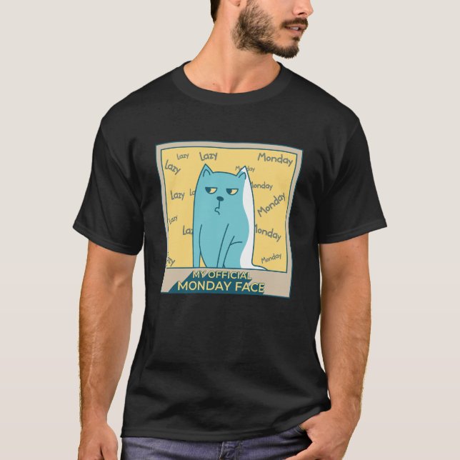 Camiseta Meu Gato de Cara Engraçado na Segunda-feira Oficia (Frente)