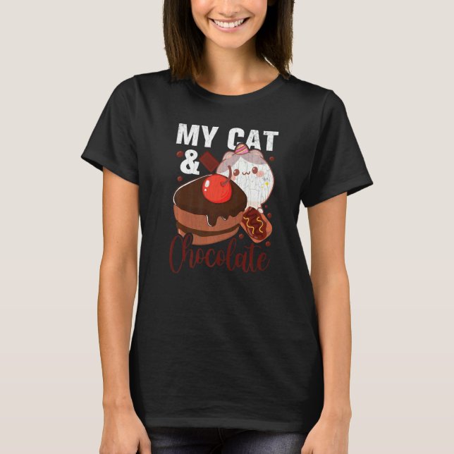 Camiseta Meu Gato e Comedor de Comida de Chocolate Gráfico (Frente)