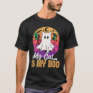 Camiseta Meu Gato É Meu Fantasma De Boo Ghost Halloween Eng