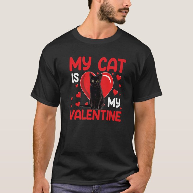 Camiseta Meu Gato É O Meu Namorados De Gato Cardíaco Valent (Frente)