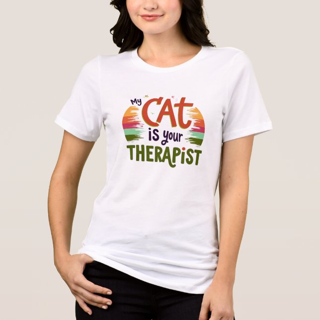 Camiseta Meu Gato É Seu Terapêutico - Gato Arco-Íris Engraç (Frente)