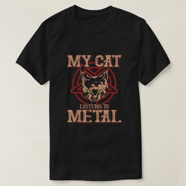 Camiseta Meu Gato escuta o Metal Black Dark Rock Death (Frente do Design)