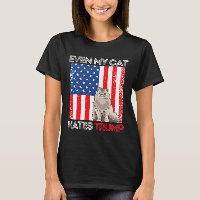 Camiseta Meu Gato Odeia Trump Contra Trump American Flag Re (Frente)